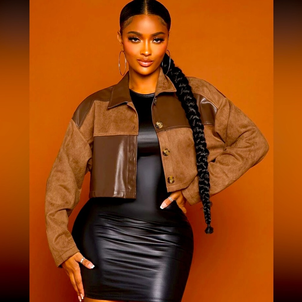 Brown Faux Leather and Suede Women's Jacket